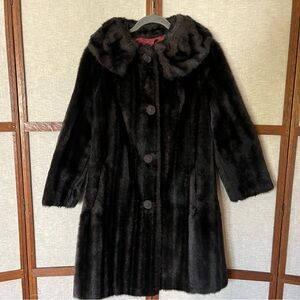 Vintage 1960s Brown Faux Fur Coat Union Label - Large
